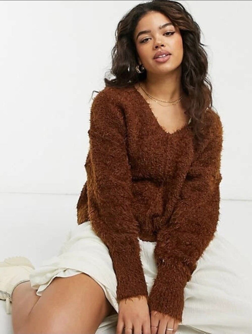 Free People Icing V Neck Pullover Sweater Mocha Java Brown Size Medium